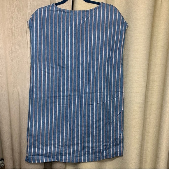 Wilfred Free Nori Blue Striped Mini Shirt Dress Sz S Relaxed Fit Chambray Denim - Picture 11 of 12